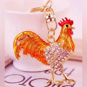 🧡🐓NWT-Orange Rooster Purse/Key Charm set in Gold 🧡🐓